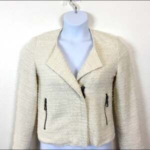 Truth & Pride Moto Jacket Women's Cream Metallic Long Sleeve Collared Size M